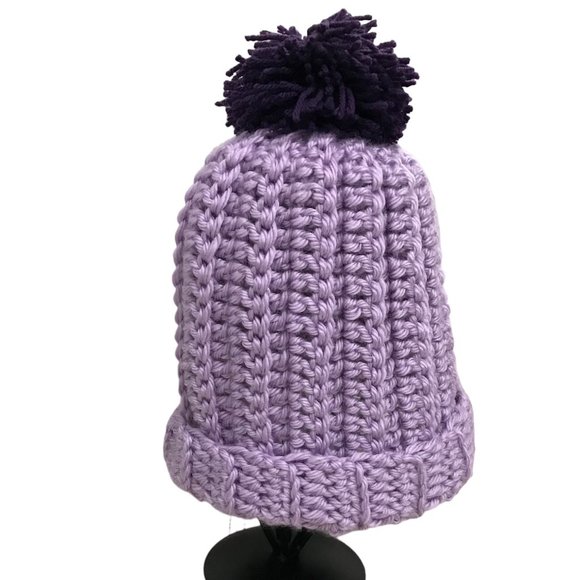 Beanie Chunky Purple with Pom Pom Adult Size Brand New Handmade Crochet - Picture 3 of 5